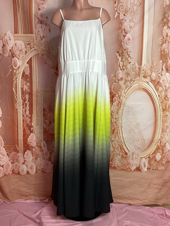 eShaktii Dresses & Skirts - White to Lime Ombre Spaghetti-Strap Maxi Dress